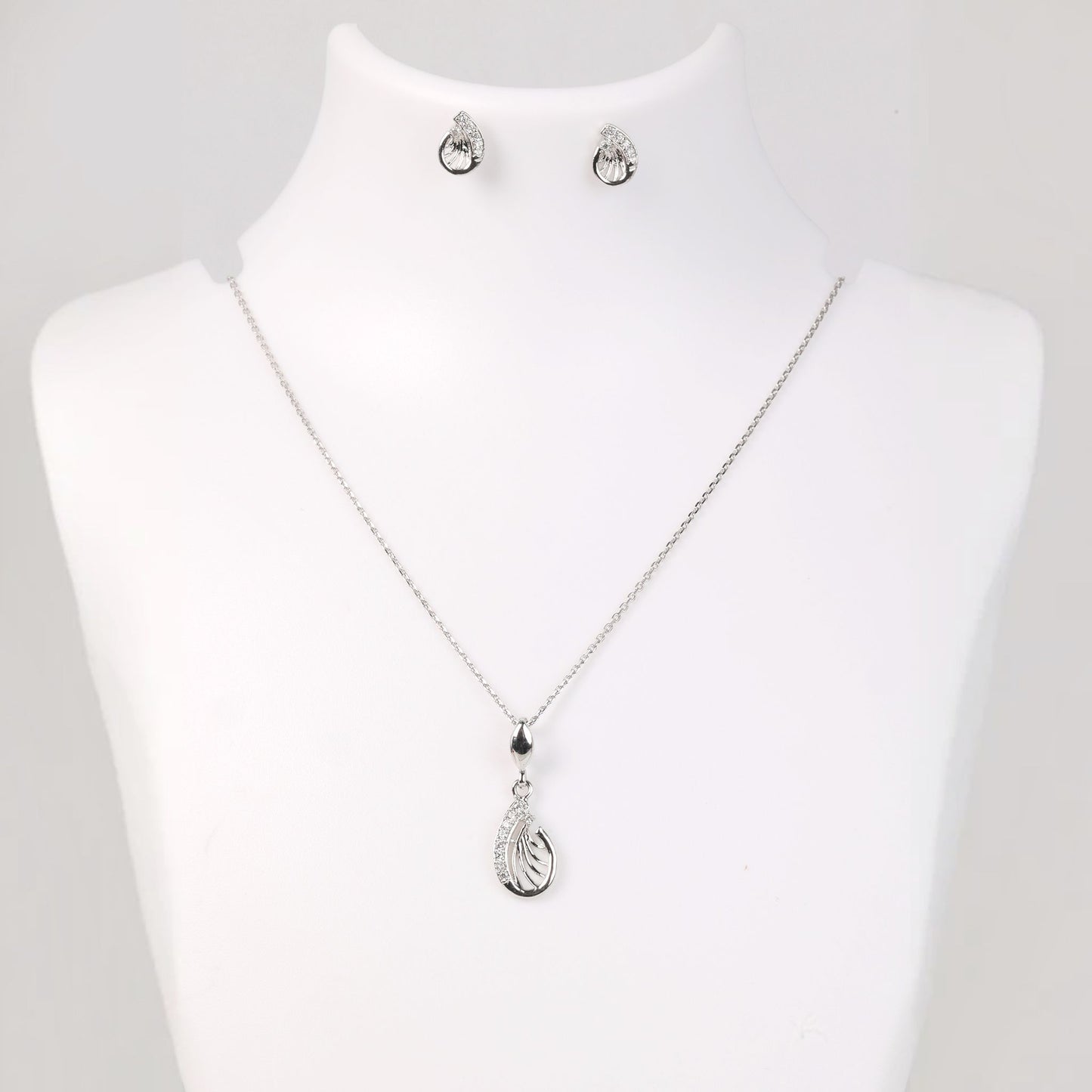 Silver Necklace Set - Delicate Feather, Subtle Sparkle