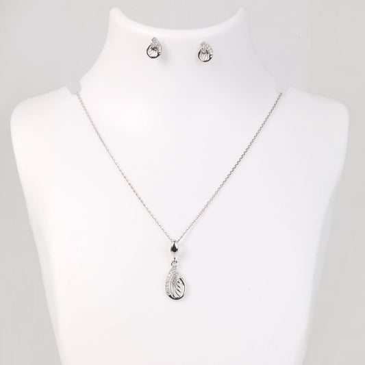 Silver Necklace Set - Delicate Feather, Subtle Sparkle