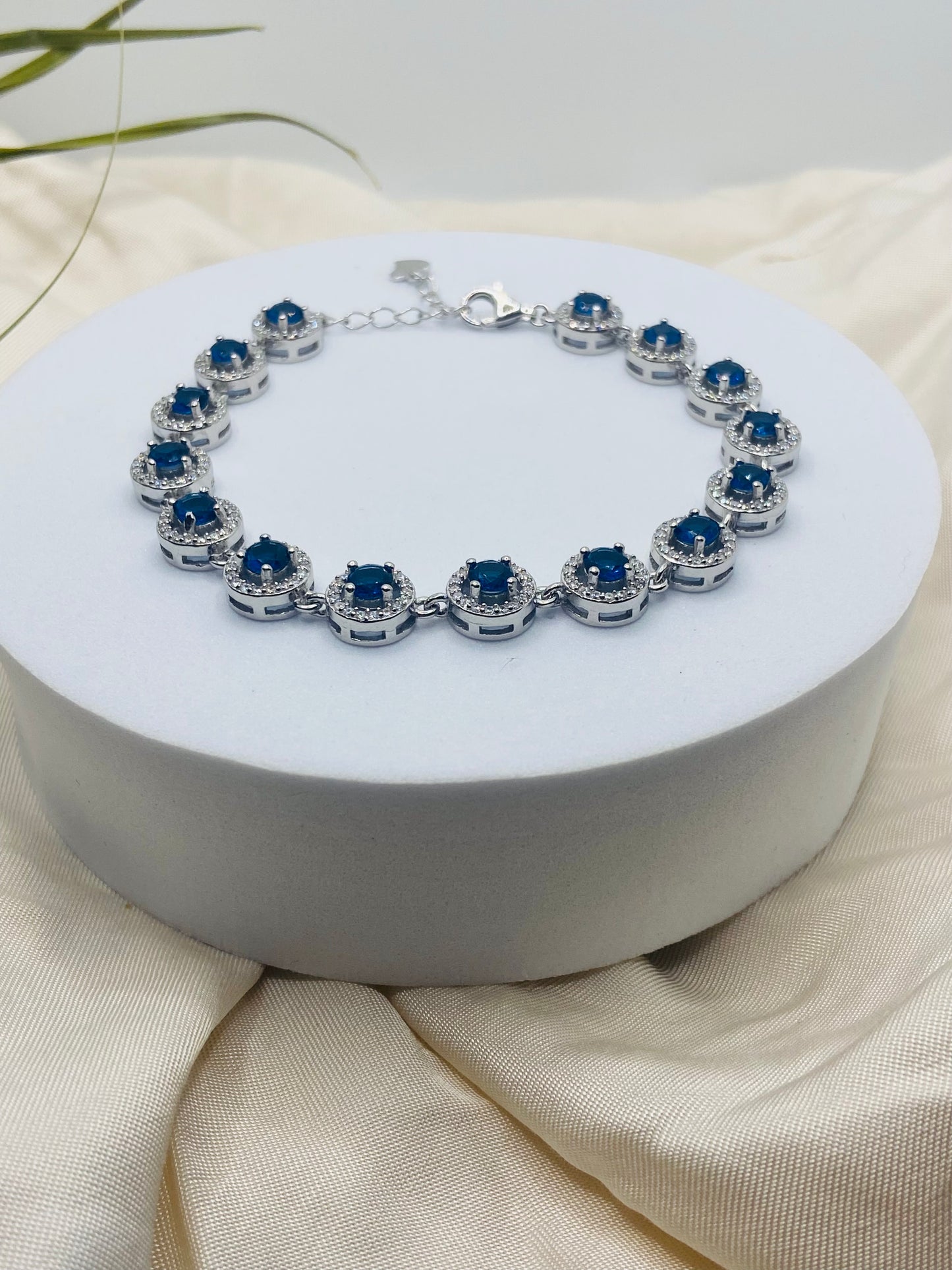 Round Blue Gemstone Tennis Bracelet – 92.5 Sterling Silver