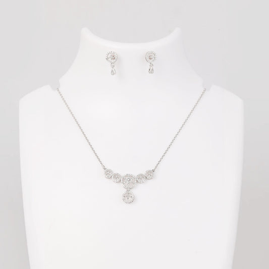 Silver Necklace Set - Intricate Circles, Radiant Sparkle