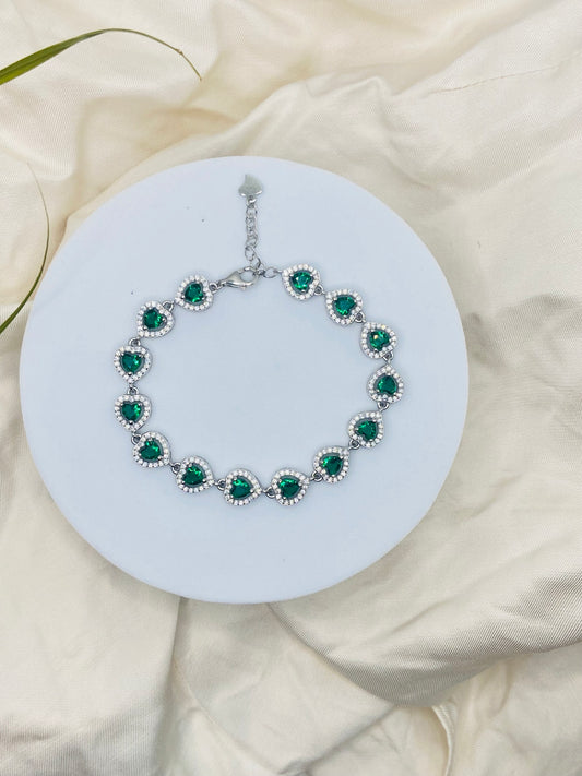 Green Heart Gemstone Tennis Bracelet – 92.5 Sterling Silver