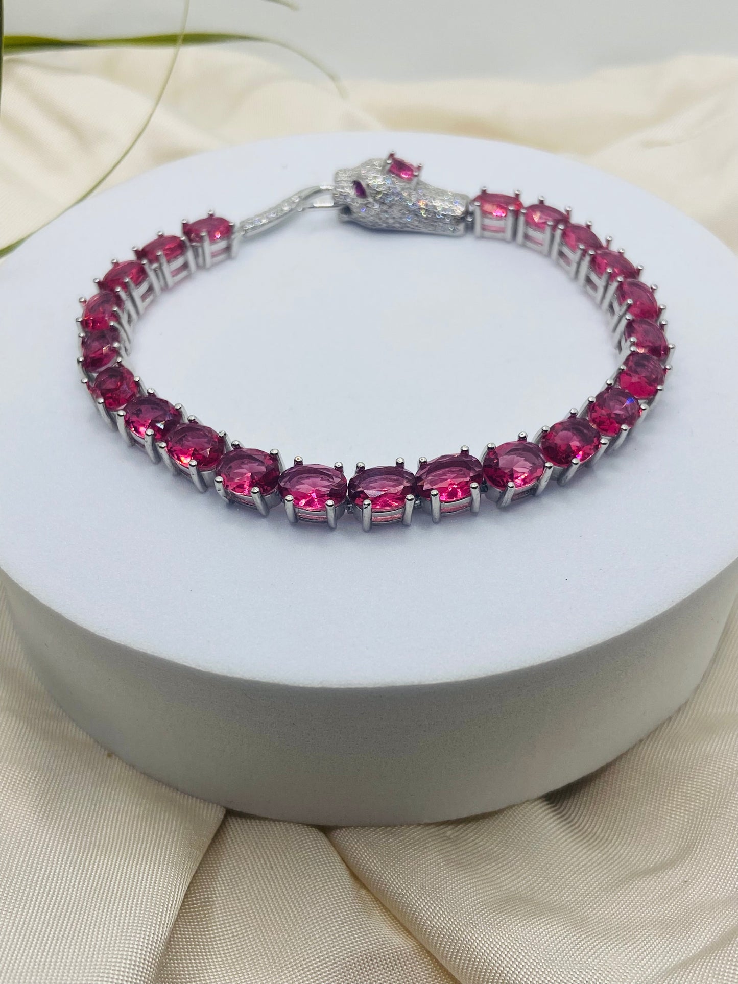 Pink Oval-Cut Gemstone Tennis Bracelet – 92.5 Sterling Silver