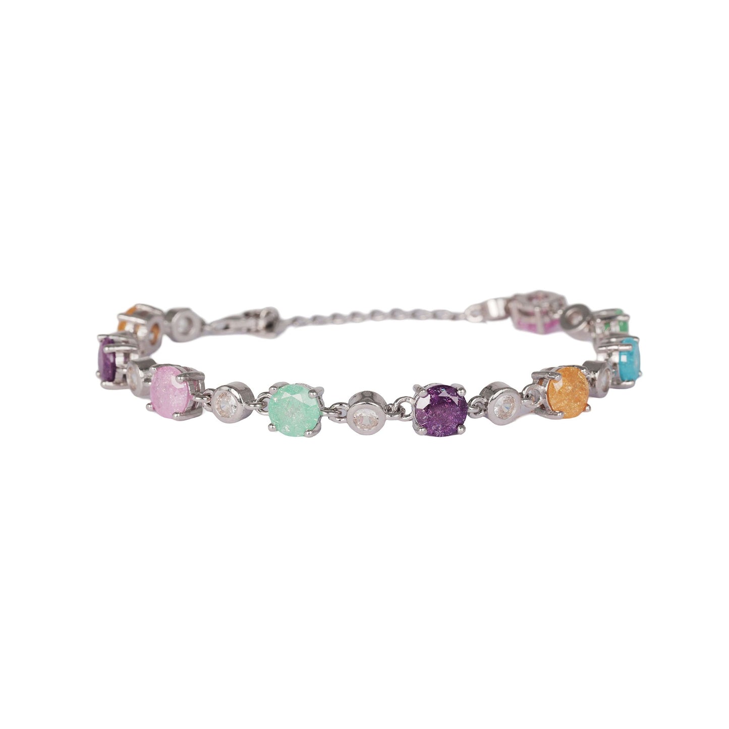 The "Rainbow Radiance" Multi-Gemstone Silver Bracelet - Vibrant Hues, Joyful Sparkle