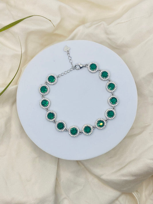 Round Green Gemstone Tennis Bracelet – 92.5 Sterling Silver