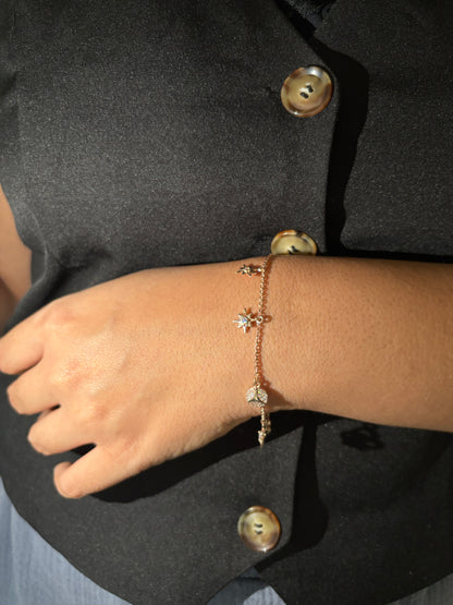 Celestial Charms Bracelet – Gold-Plated Sterling Silver with Star, Heart & Moon Charms