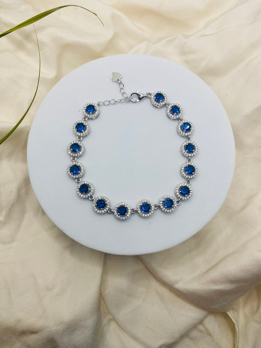 Round Blue Gemstone Tennis Bracelet – 92.5 Sterling Silver