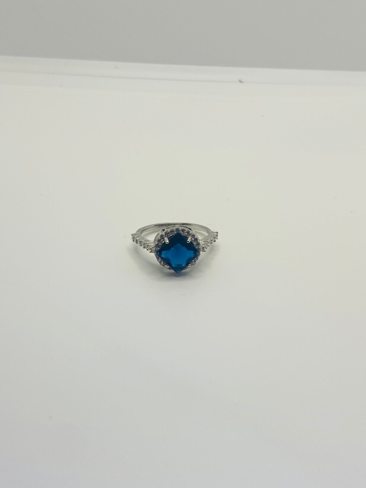 Blue Crystal Ring in 92.5 Sterling Silver