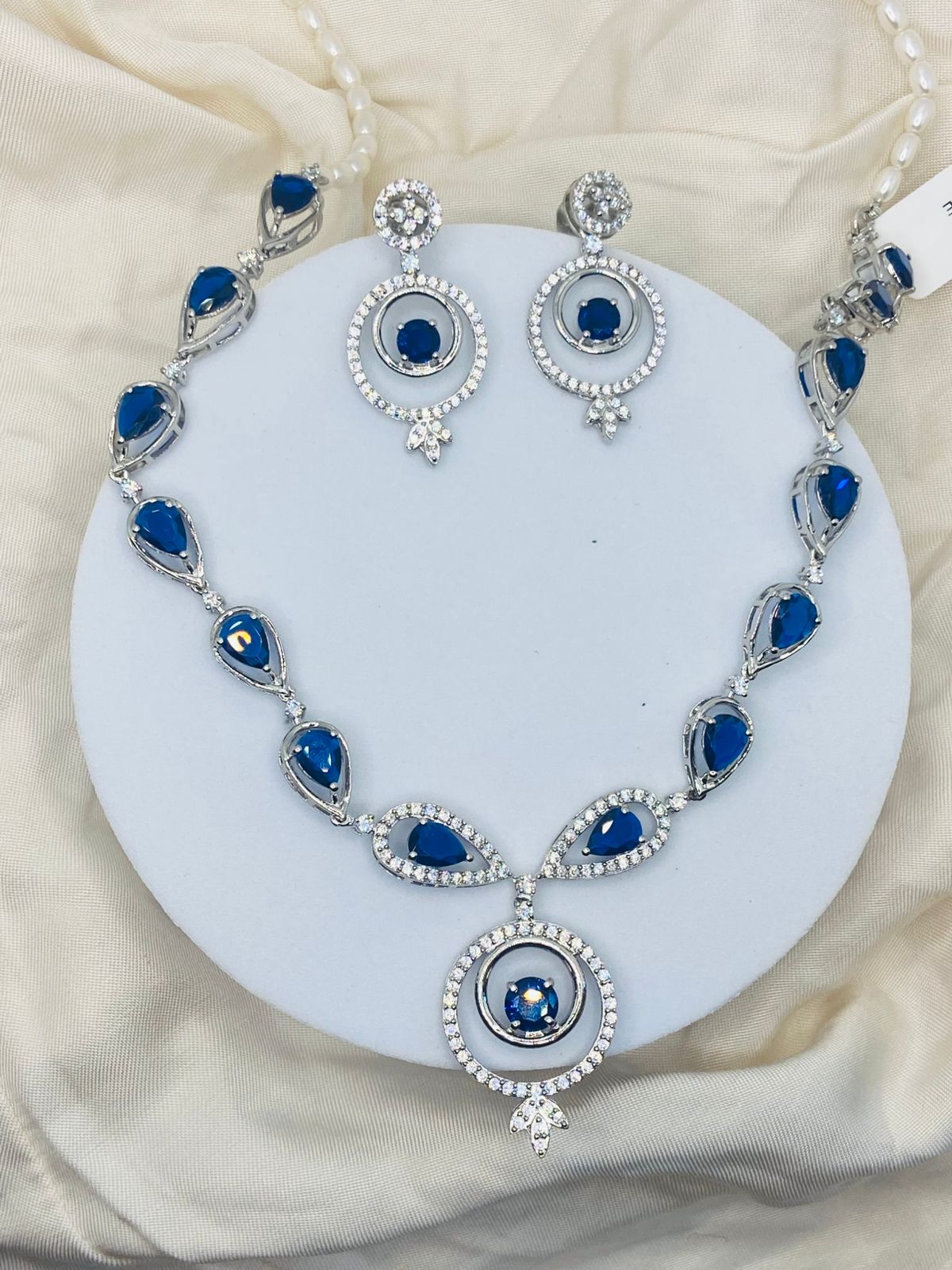 Blue Sapphire Necklace and Earrings Set