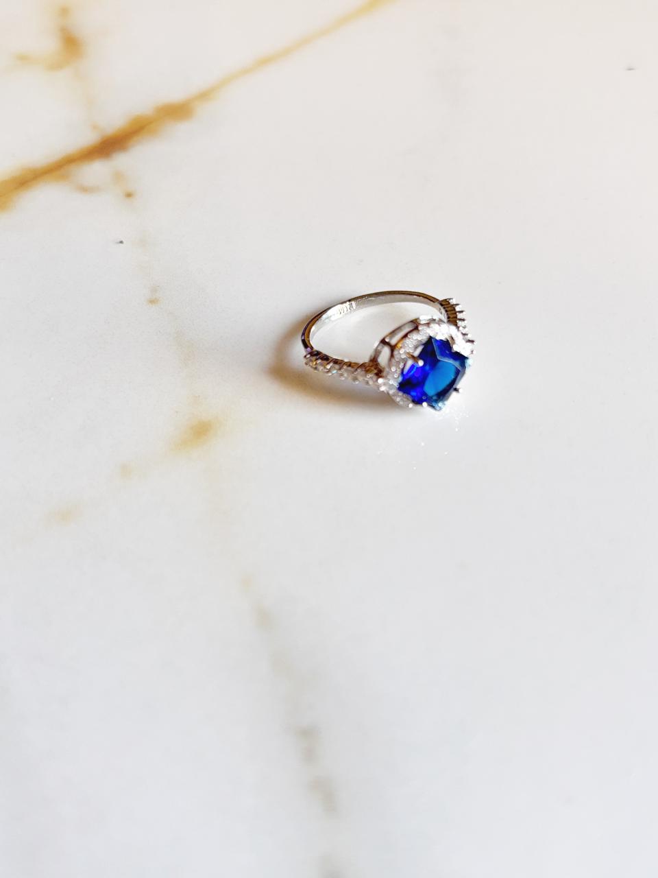 Blue Crystal Ring in 92.5 Sterling Silver