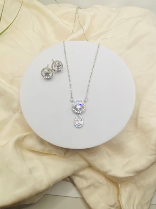 White Crystal Necklace & Earrings Combo – 92.5 Sterling Silver