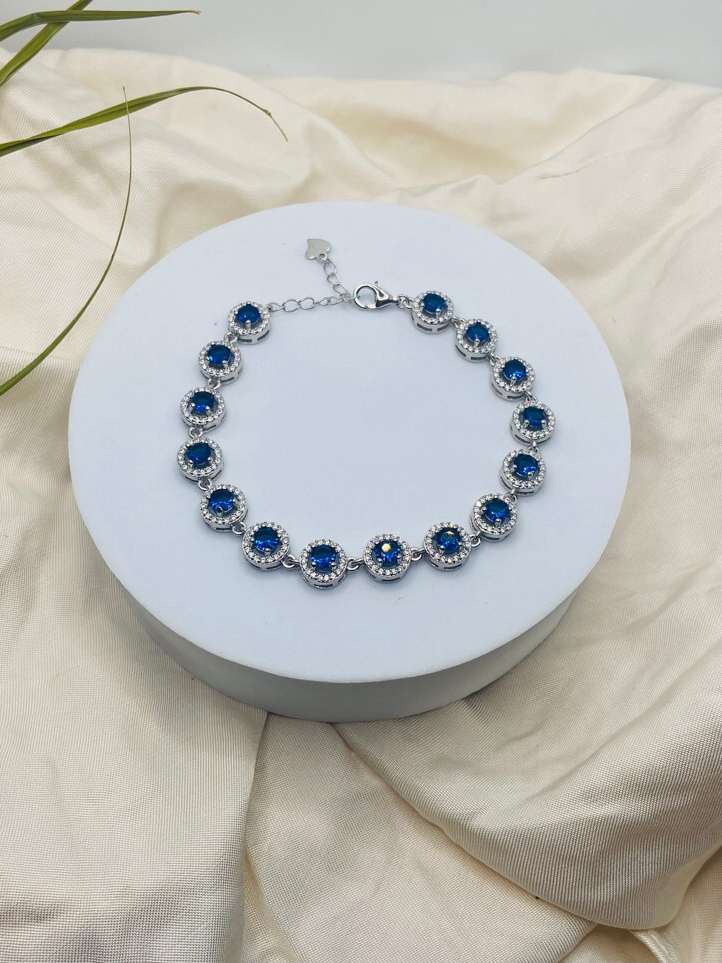 Round Blue Gemstone Tennis Bracelet – 92.5 Sterling Silver