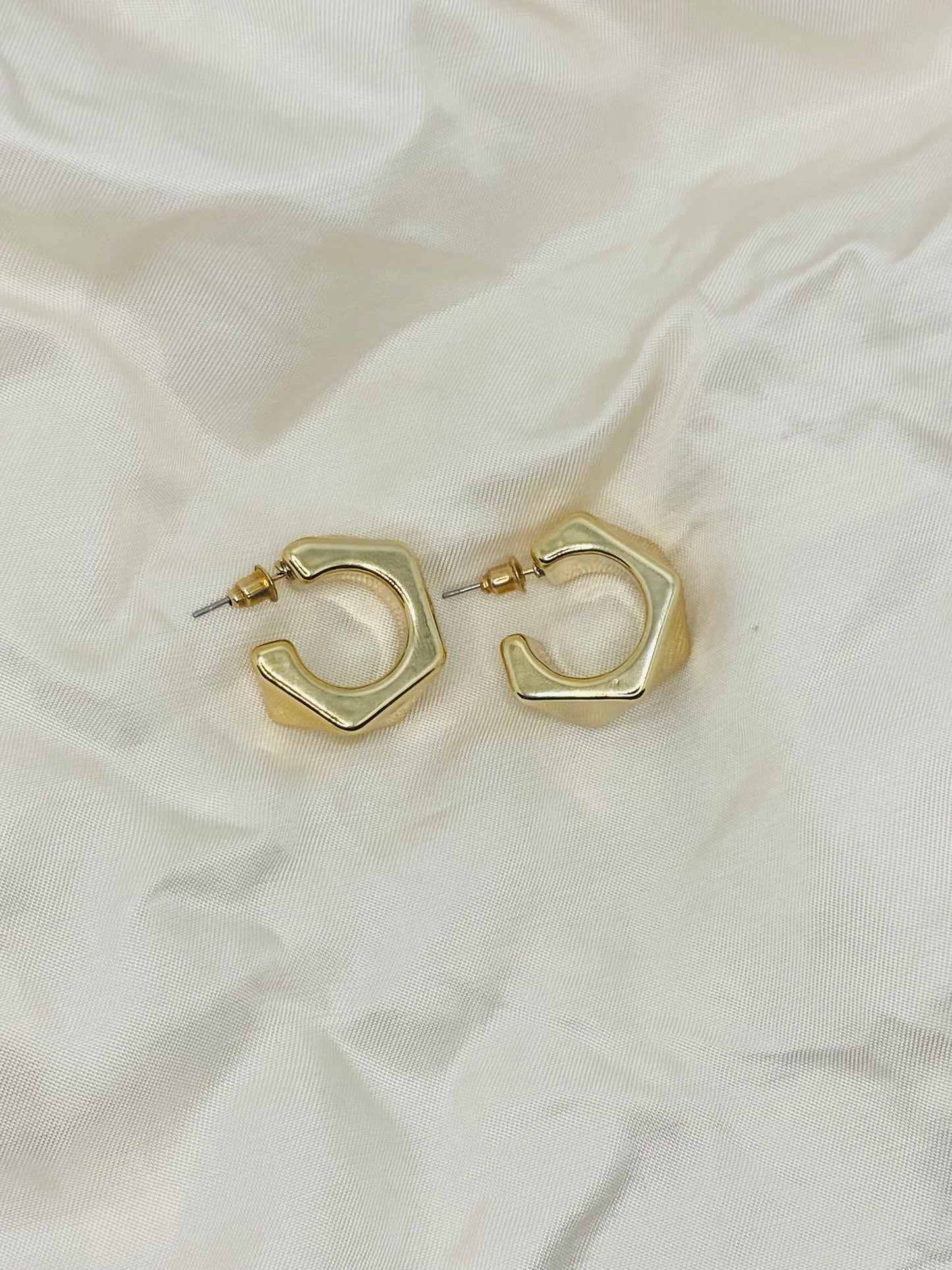 Hexagon Gold Hoops