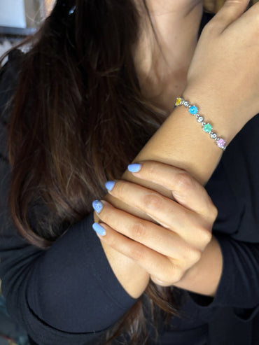 The "Rainbow Radiance" Multi-Gemstone Silver Bracelet - Vibrant Hues, Joyful Sparkle NoorDazzle