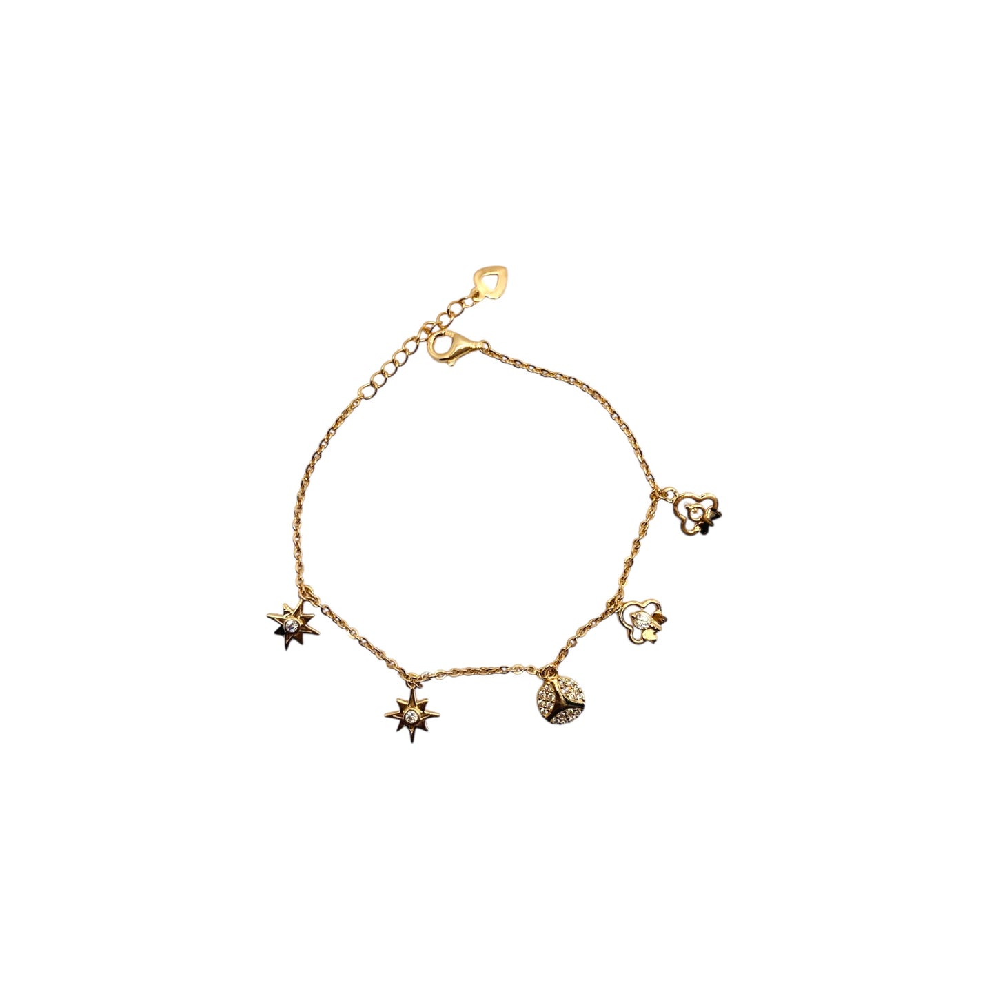 Celestial Charms Bracelet – Gold-Plated Sterling Silver with Star, Heart & Moon Charms