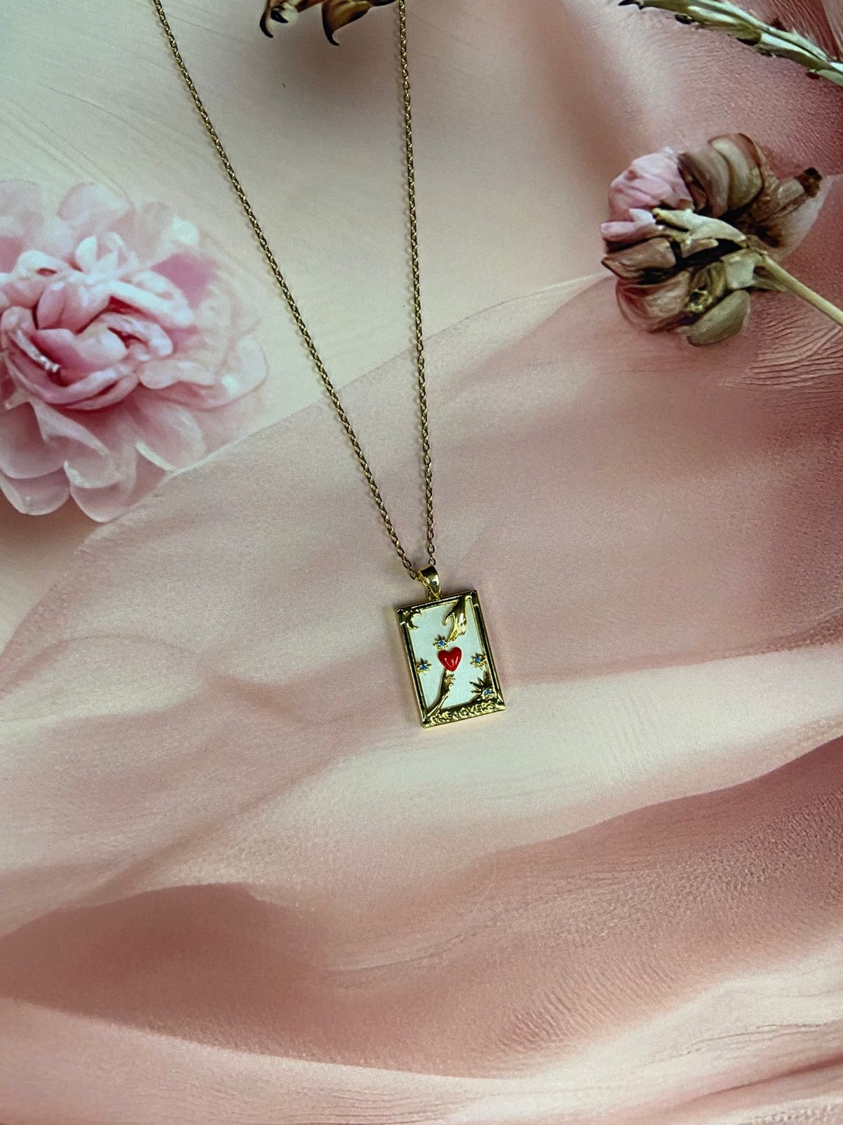 Rectangular Heart Charm Pendant Chain