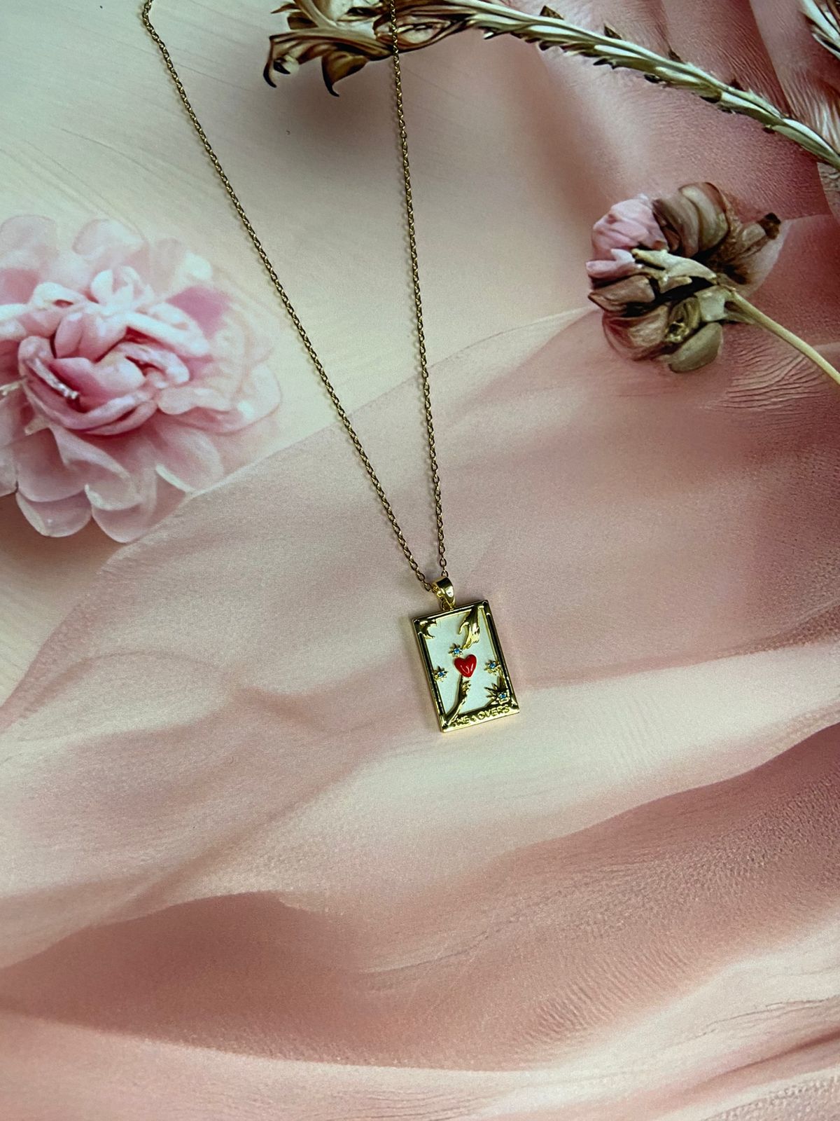 Rectangular Heart Charm Pendant Chain