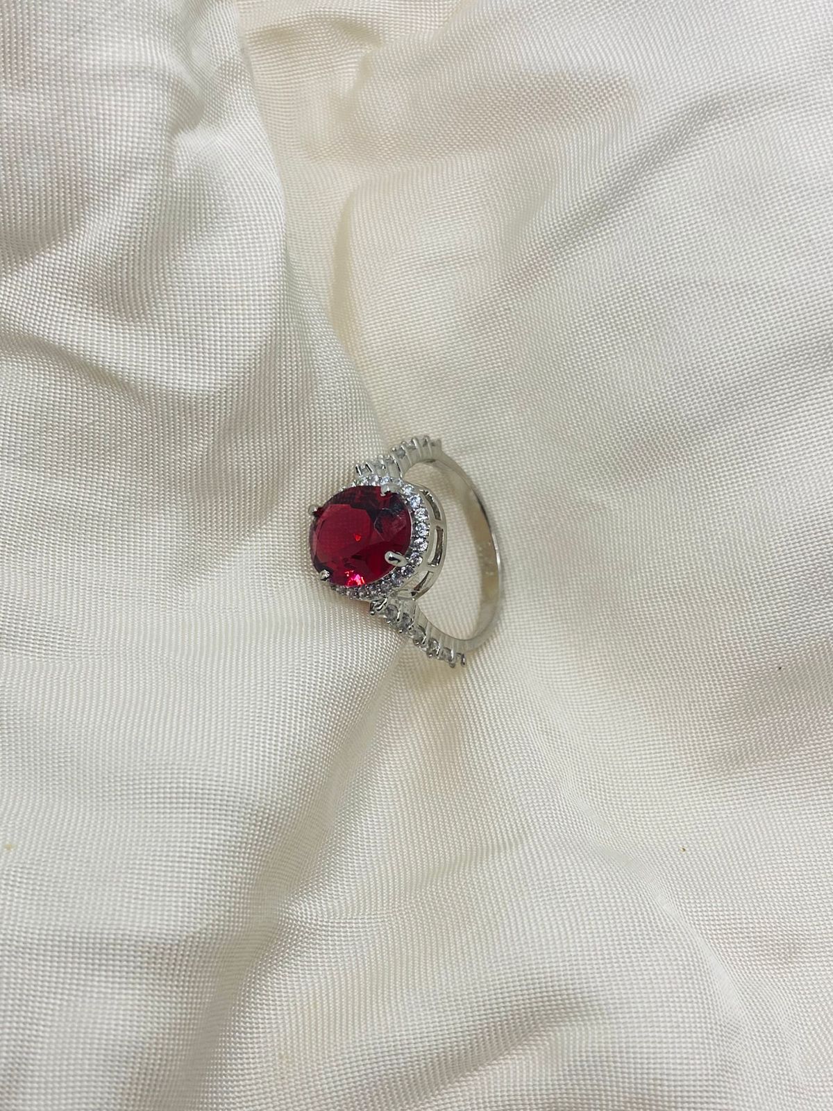 Crimson Elegance Sterling Silver Ring