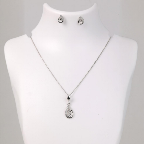 Silver Necklace Set - Delicate Feather, Subtle Sparkle