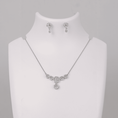Silver Necklace Set - Intricate Circles, Radiant Sparkle